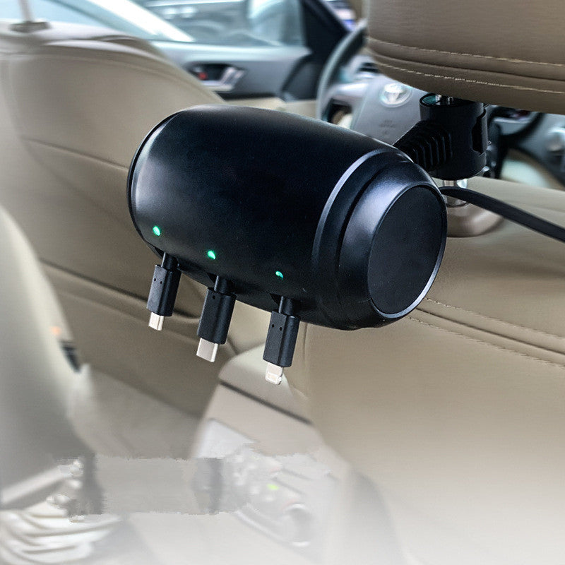 Car Headrest Charger Station 3-in-1 Retractable USB