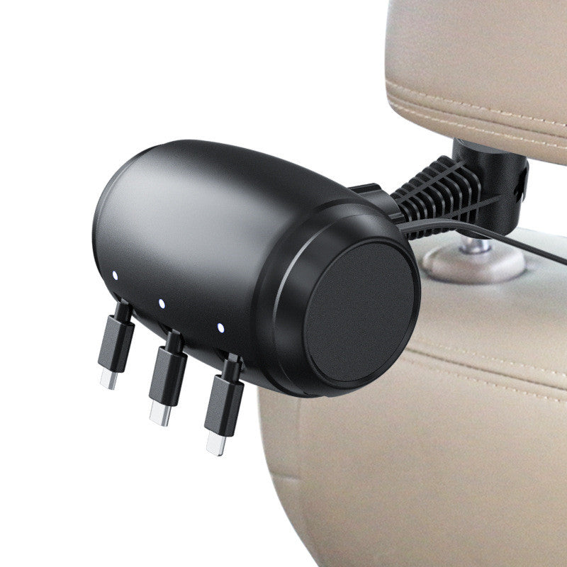 Car Headrest Charger Station 3-in-1 Retractable USB attached to a headrest