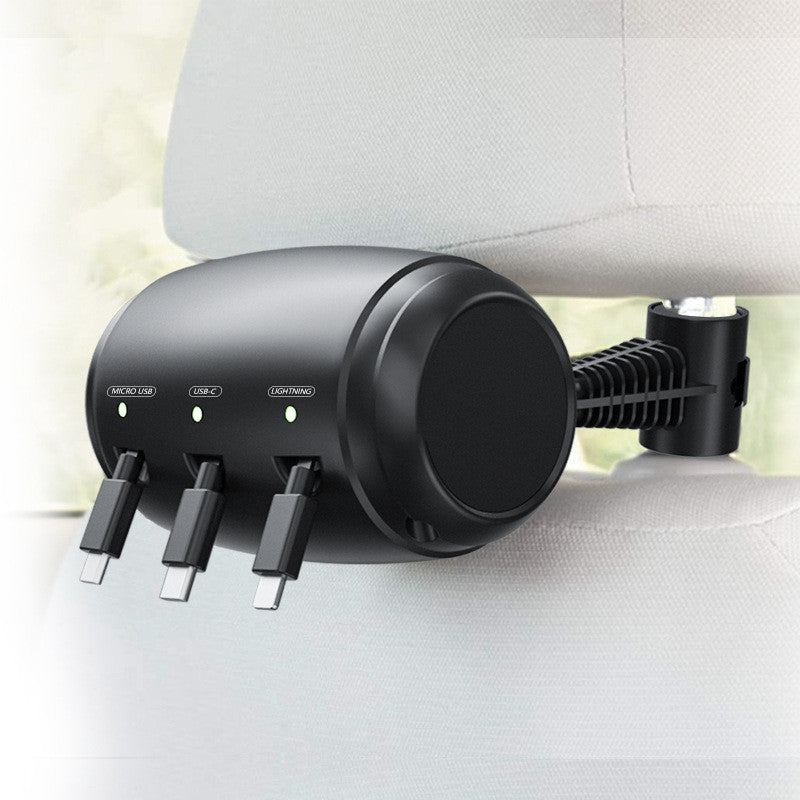 Car Headrest Charger Station 3-in-1 Retractable USB