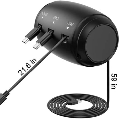 Car Headrest Charger Station 3-in-1 Retractable USB on white background