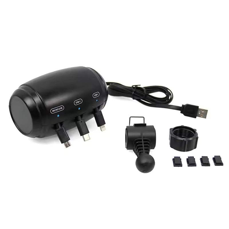 Car Headrest Charger Station 3-in-1 Retractable USB displaying its components