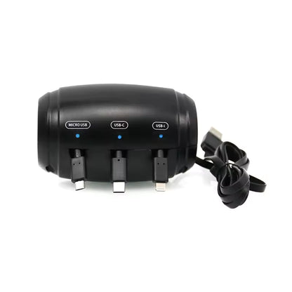 Black Car Headrest Charger Station 3-in-1 Retractable USB on a white background