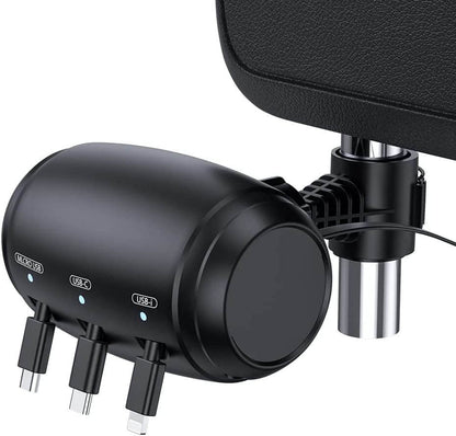 Car Headrest Charger Station 3-in-1 Retractable USB